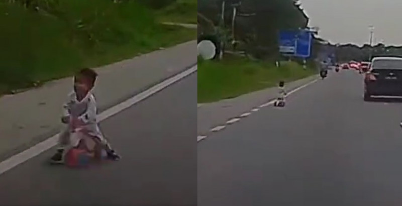 Cops probe viral footage of toddler playing alone on road
