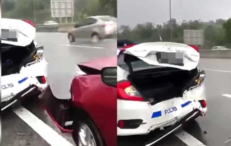 Police car crushed in collision with out-of-control vehicle on Lekas highway