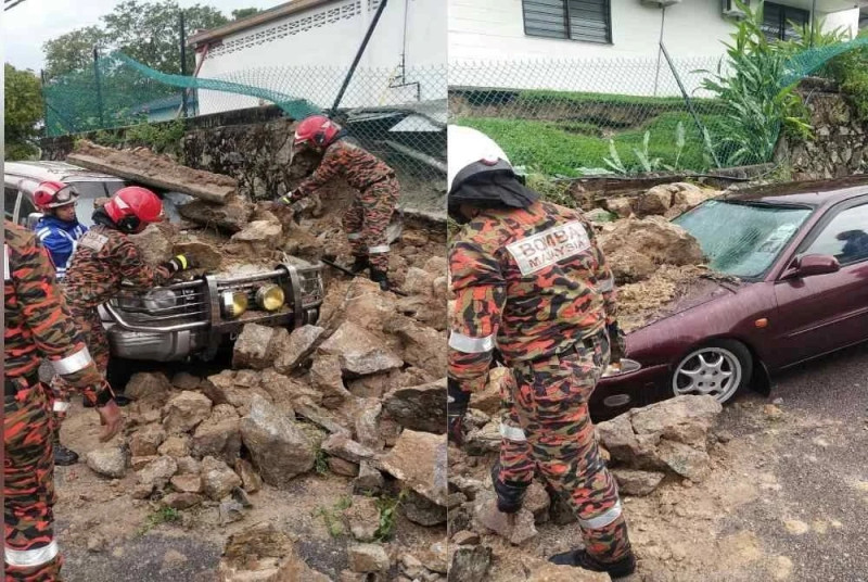 Cars damaged as school wall collapses in Taman Tun Dr Ismail