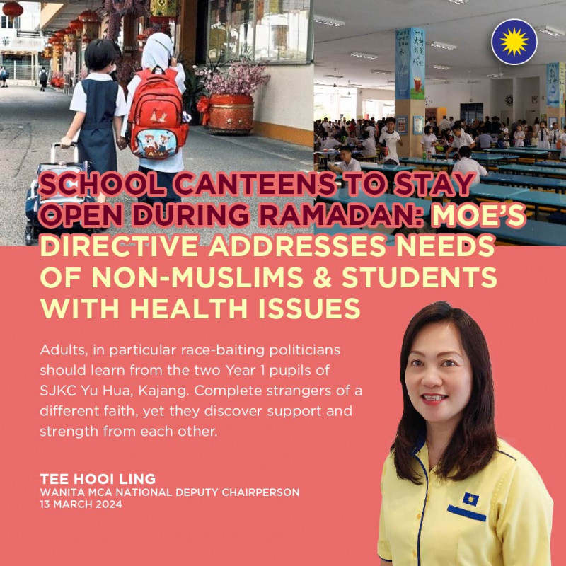 Canteen operations during Ramadan won’t hurt students’ faith, MCA tells PAS