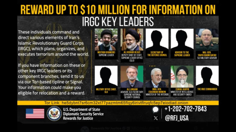 United States offers US$10M reward for intelligence on Iran’s senior military, intelligence figures