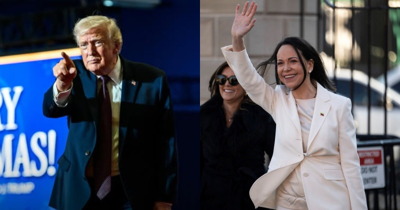 Venezuelan opposition leader Maria Corina Machado presents Nobel Peace Prize medal to Donald Trump at White House