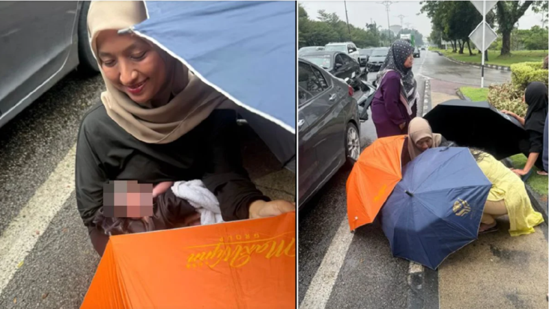 Malaysians come together to deliver baby at roadside; delivery rider’s shoelace used to tie umbilical cord
