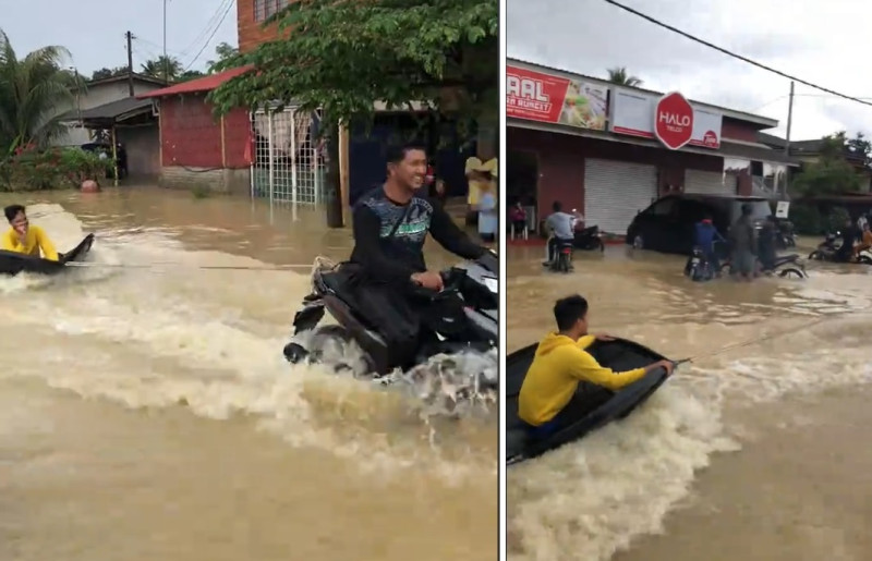 Locals have ‘banana boat’ adventure in floodwaters