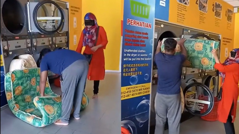 Couple caught trying to squeeze mattress into dryer at self-service laundry