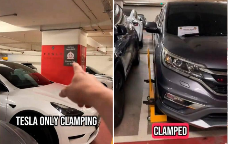 CRV gets clamped for parking in Tesla charging bay at KL mall