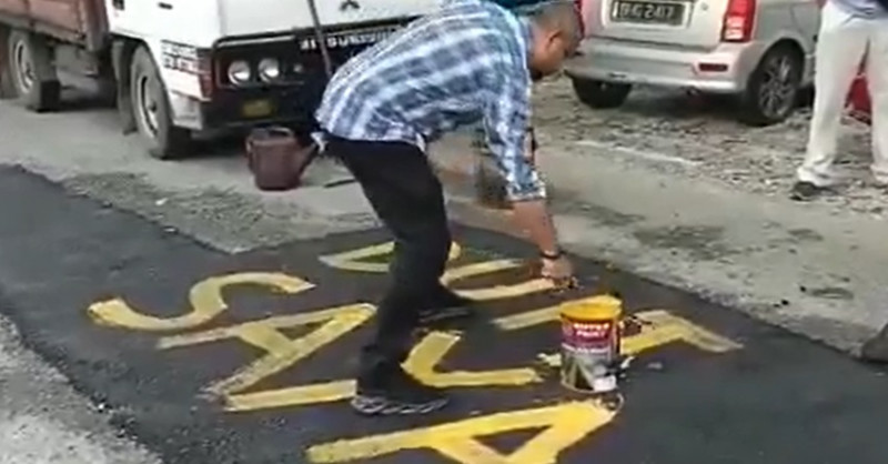 Man fixes pothole himself, paints ‘My Money’ on it 