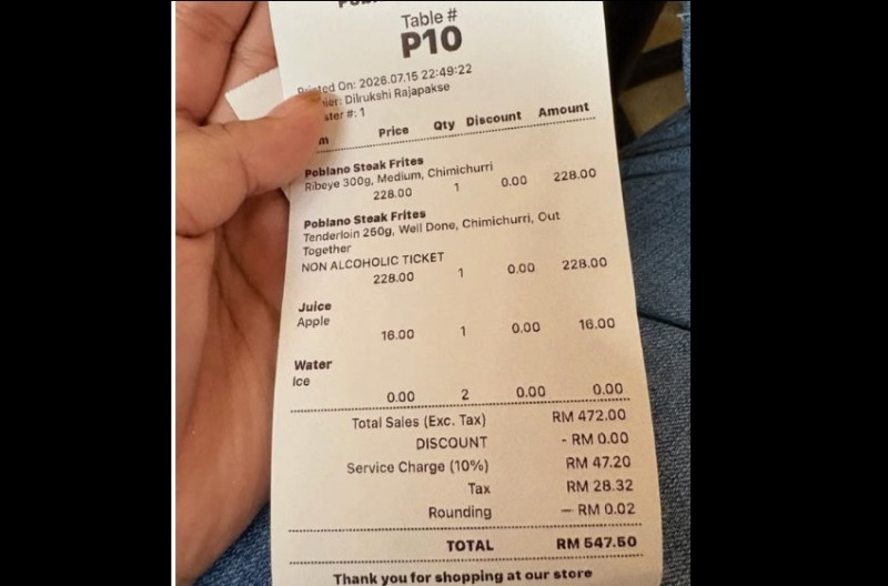 Woman ends up with RM500 over food bill after date with ‘doctor’