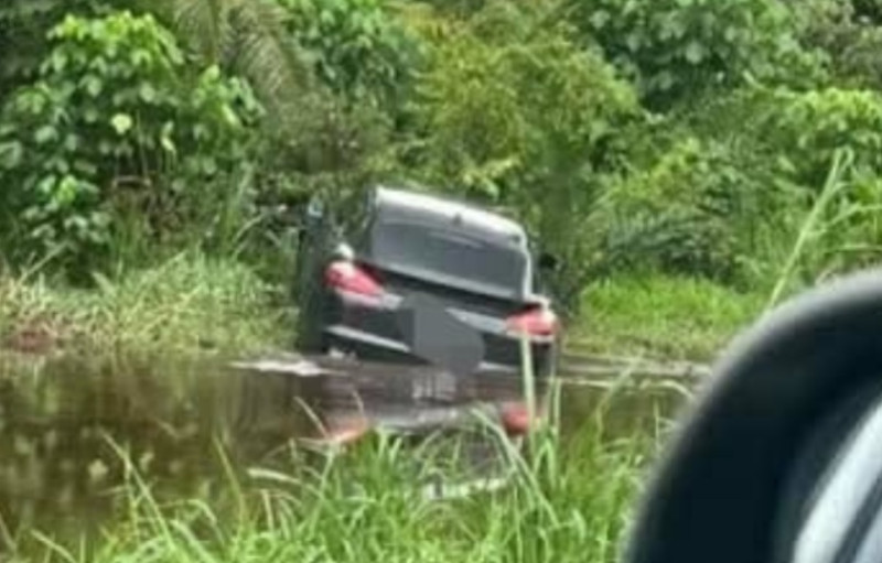 Porshe Panamera lands in ditch as driver tries to get cellphone which fell under seat
