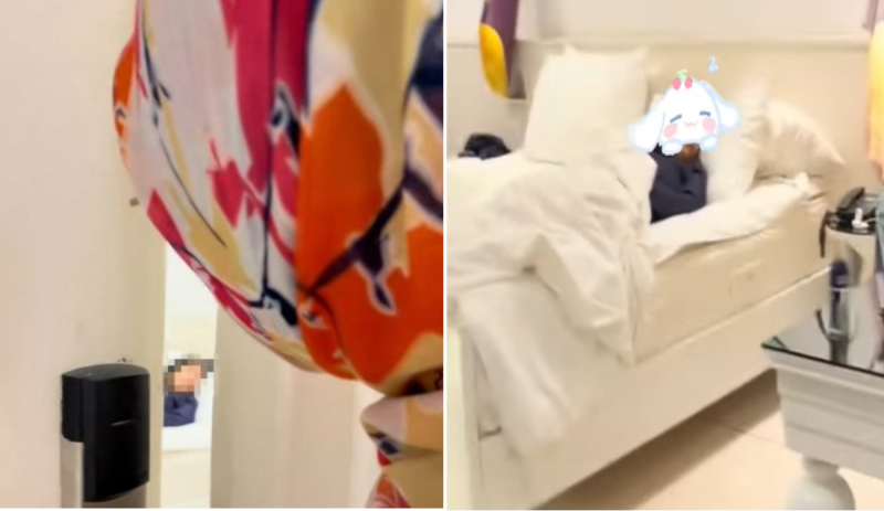 Couple return to hotel room, find woman sleeping in bed