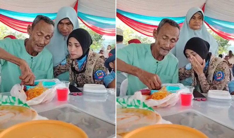 Dad feeds teary-eyed soldier before she leaves for UN peacekeeping mission