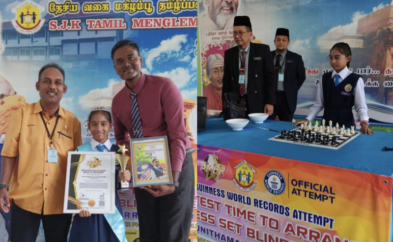 Perak girl breaks Guinness World Record in blindfolded chess set arrangement