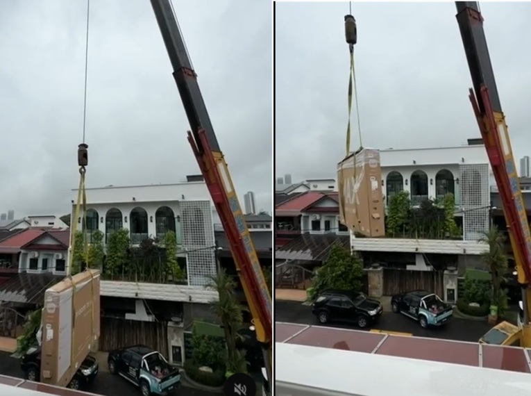 TV set too large? No problem, you can always use a crane