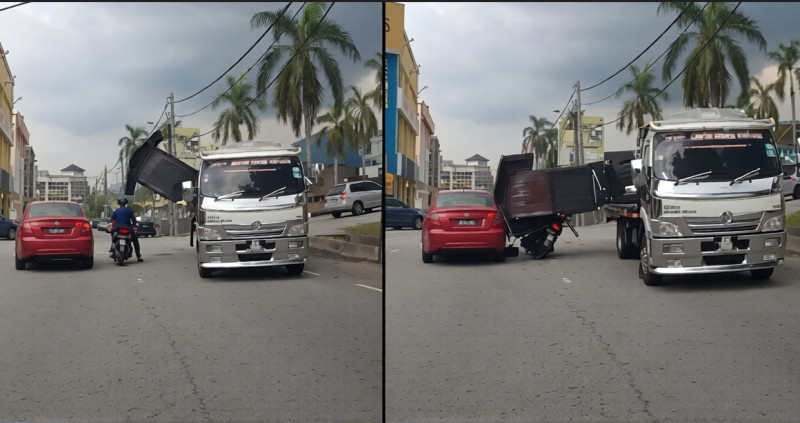 Motorcyclist almost killed by falling burger stall