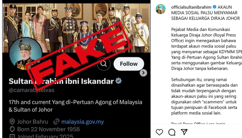 Johor palace warns of fake accounts using king's image