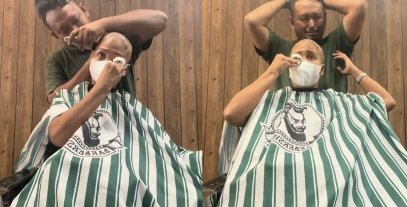 Man shaves off hair in support of wife battling cancer