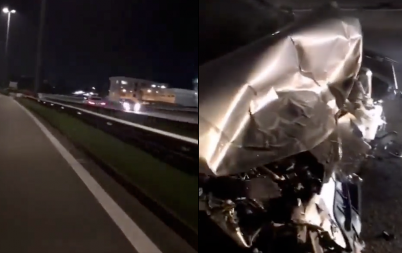 BMW going against expressway traffic crashes into Perodua Bezza