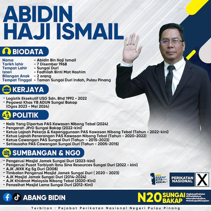 Perikatan picks businessman Abidin Ismail for Sungai Bakap
