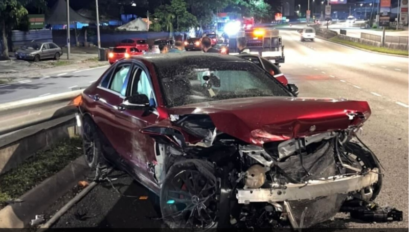 Influencer Qishi, husband involved in accident, newly bought Merc destroyed