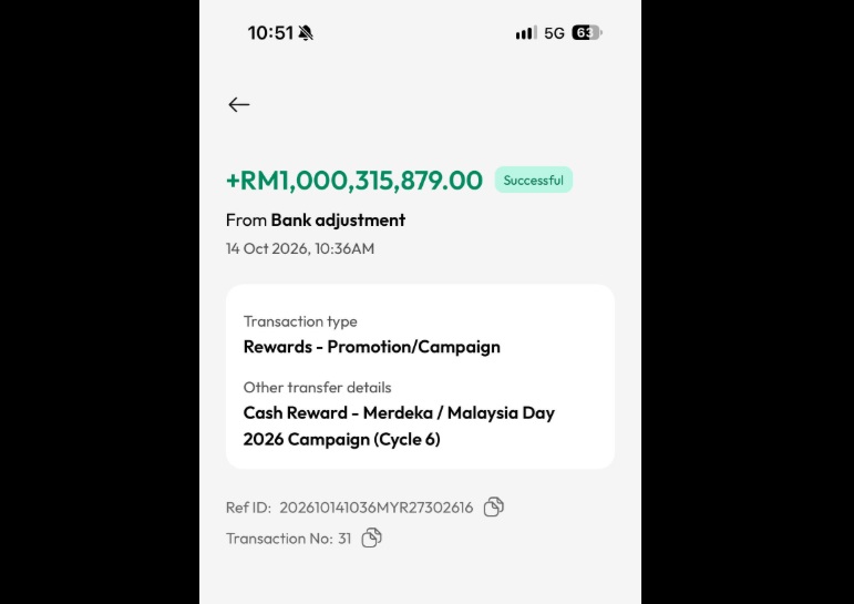Instant billionaire? Bank customer finds RM1 billion mistakenly credited to account
