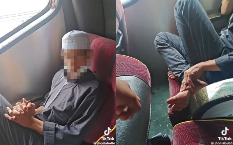 Passenger smokes, then washes his hands during express bus journey