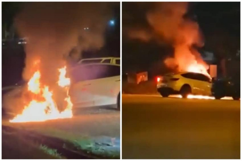 Tesla up in flames in Puchong