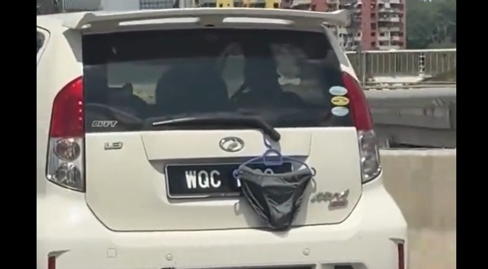 Laundry rebel - Netizens spot underwear flying solo from Myvi (video)
